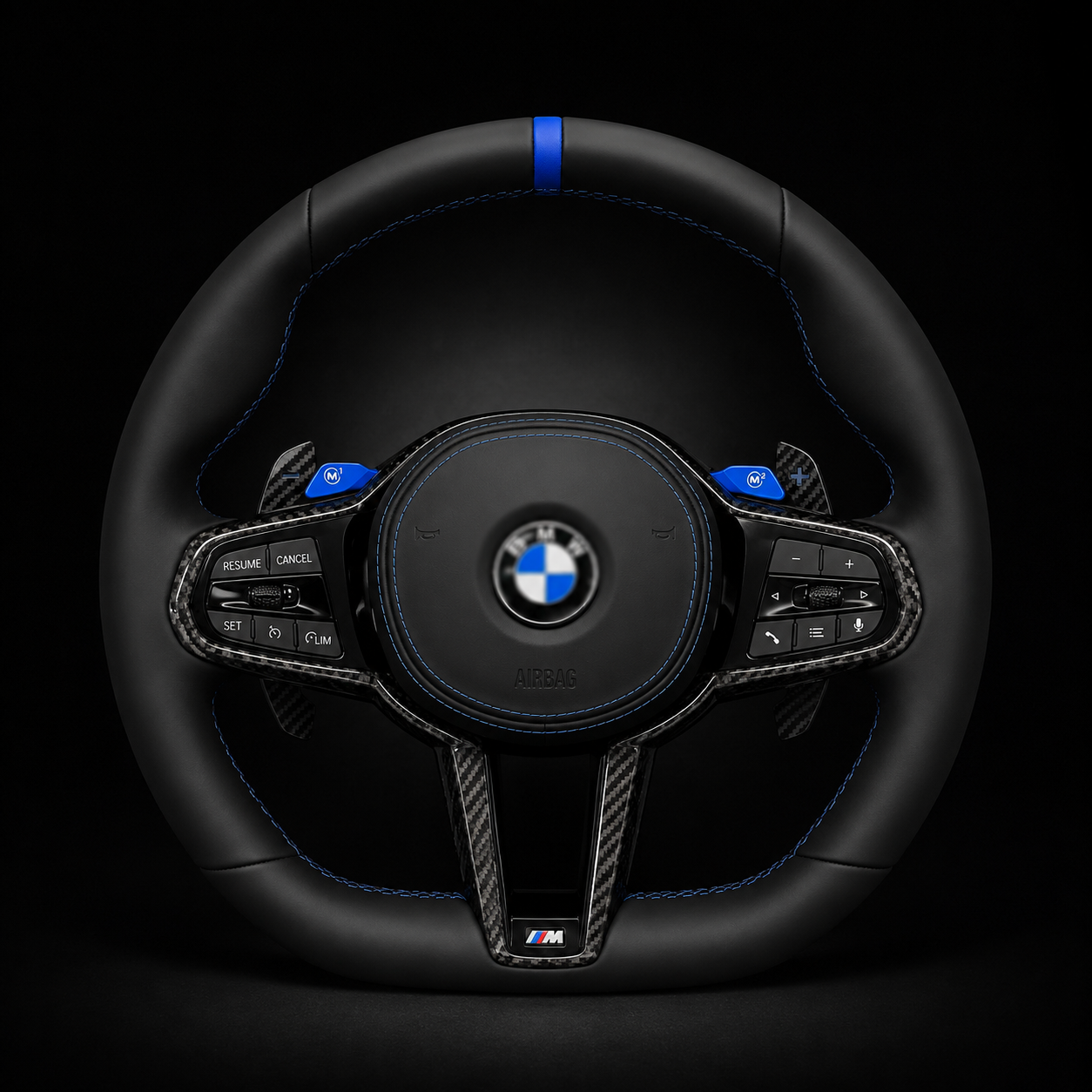 BMV blue-lined carbon fiber sports steering wheel